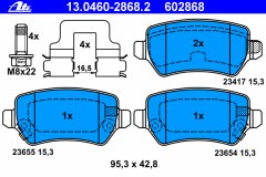Колодки тормозные дисковые задн, для OPEL ASTRA G Кабриолет (T98) 1.6 16V 2001-2005, код двигателя Z16XE, V см3 1598, КВт74, Л.с.101, бензин, Ate 13046028682